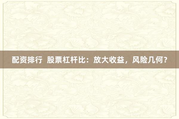 配资排行  股票杠杆比：放大收益，风险几何？