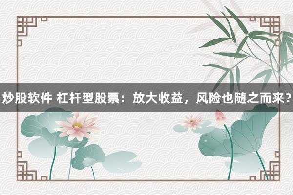 炒股软件 杠杆型股票：放大收益，风险也随之而来？