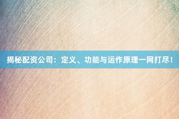 揭秘配资公司：定义、功能与运作原理一网打尽！